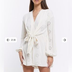 River Island- White Balloon sleeve playsuit